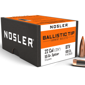 Nosler Varmint Bullets - 22 Cal, 55gr, .224", Ballistic Tip, Box of 100 (39526)