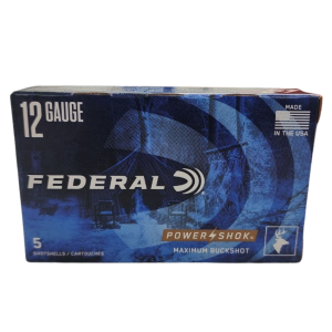 Federal Power-Shok - 12GA, 2-3/4", 9 Pellets, 4 Buck, Box of 5 (F1274B)