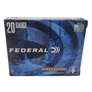 Federal Power-Shok - 20GA, 3", 18 Pellets, 2 Buck, Box of 5 (F2072B)