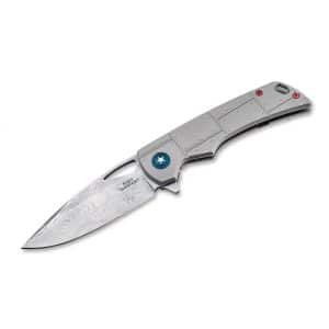 Boker Plus P-51 Damast - 3.35", Damascus, Spearpoint, Titanium Handle (01BO910DAM)