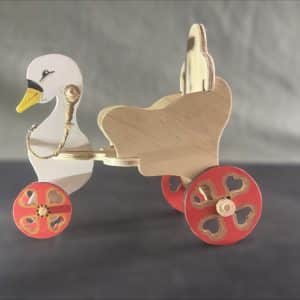 Handcarved Wooden Cart with Swan