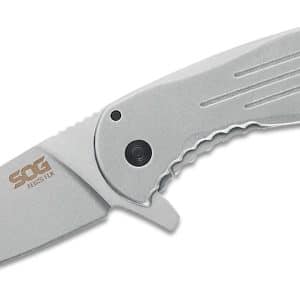 SOG Aegis FLK - 3.38", 8CR13MOV, Stonewashed, Plain Edge, Stainless Steel (14-41-02-42)